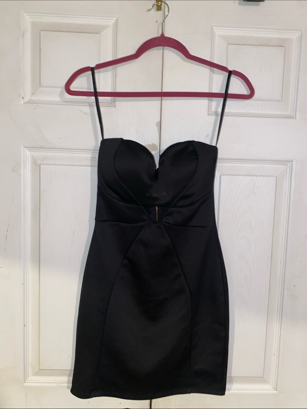 bebe Black Strapless Mini Dress with Front Cutout (50) - Picture 2 of 14